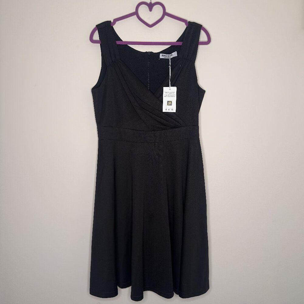 Grace Karin V-Neck A-Line Wrap Dress Black Large